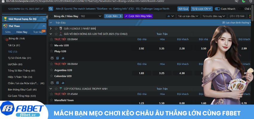 Mách bạn mẹo chơi Kèo Châu Âu thắng lớn cùng F8BET