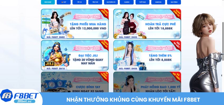 Nhận thưởng khủng cùng khuyến mãi F8BET