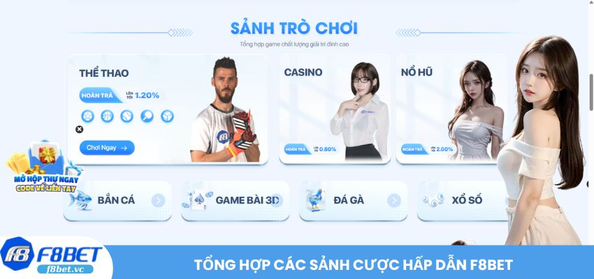 Tổng hợp các sảnh cược hấp dẫn F8BET